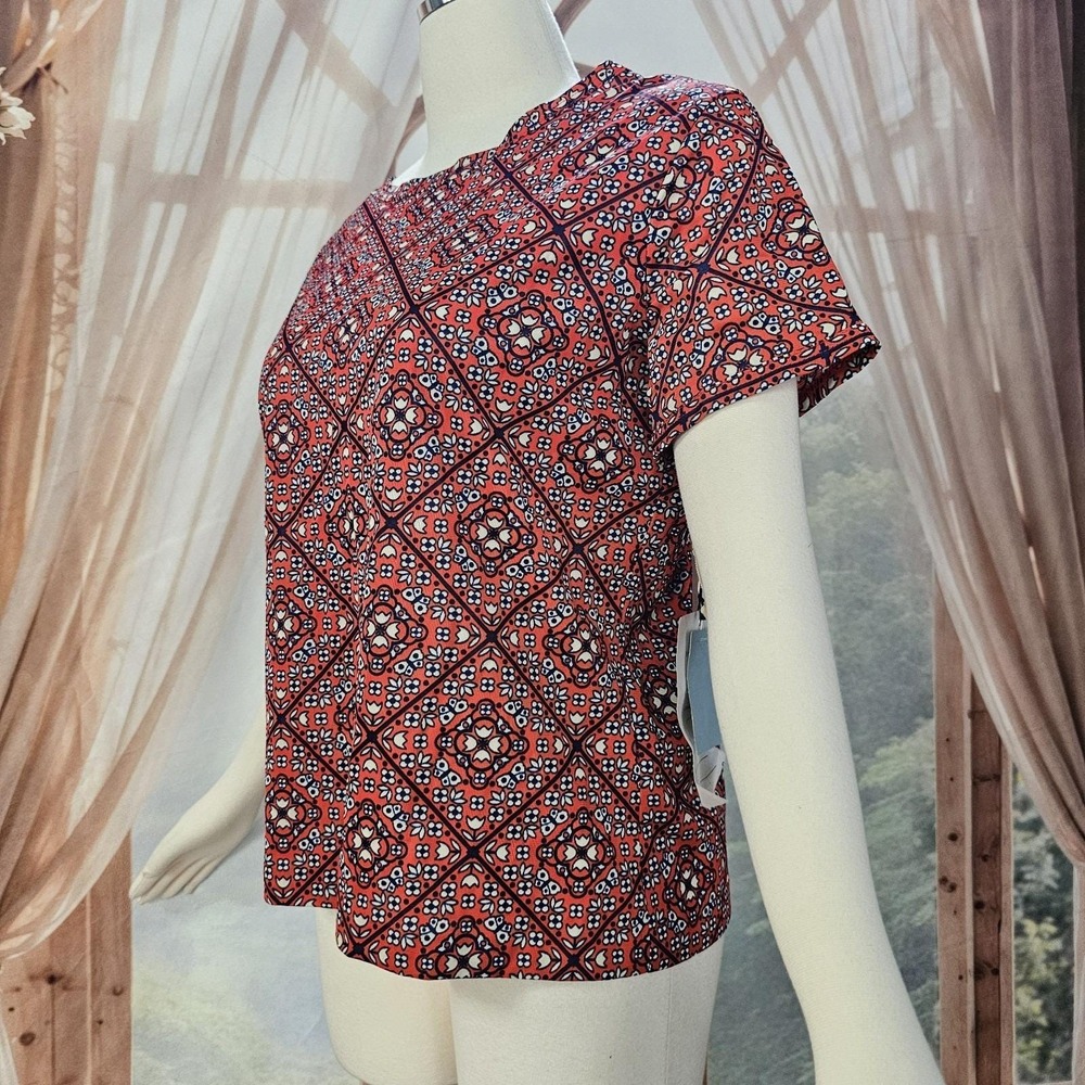 Vintage DEADSTOCK 1970s Blouse Scarf Set Red Blue Pattern Jean Celeste Ltd. - Picture 2 of 12